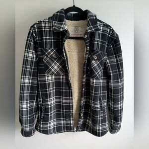 Black and White Plaid Sherpa Lined Jacket